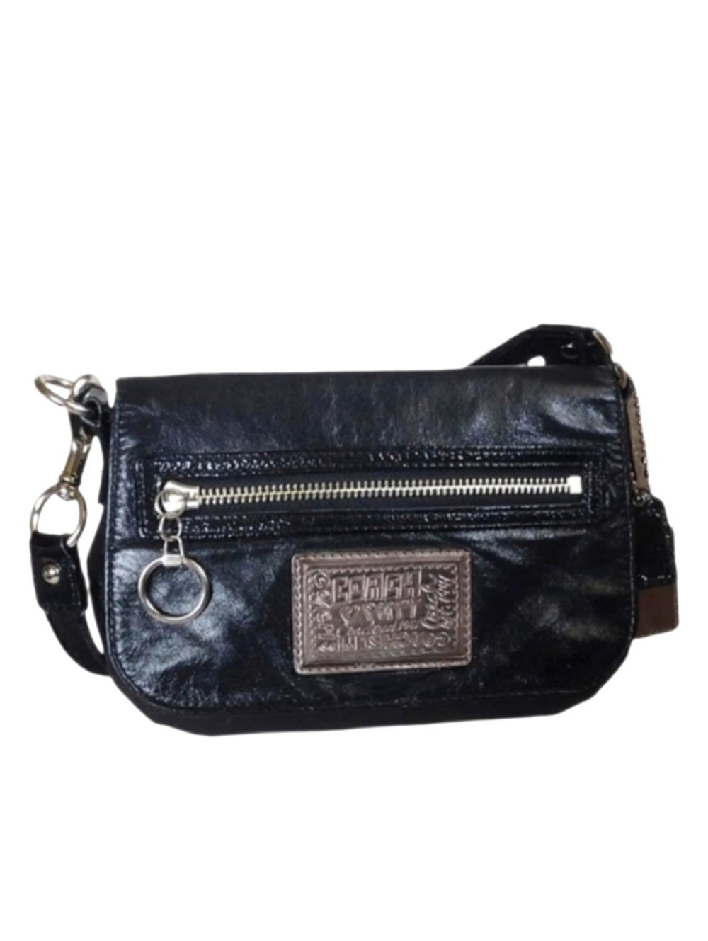 🖤 Coach Poppy Glossy Black Liquid Leather Top Handle Mini Pouch Shoulder Bag